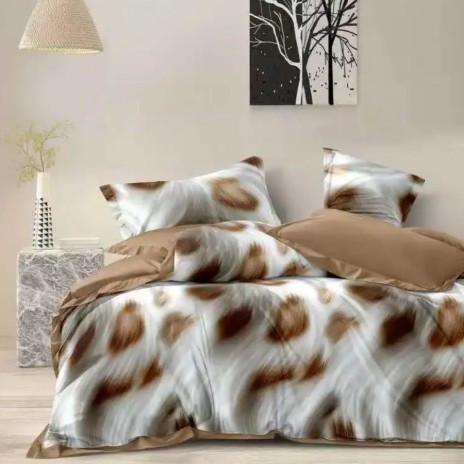 Lenjerie de pat dublu din finet cu 6 piese animal print bej cu efect de blana