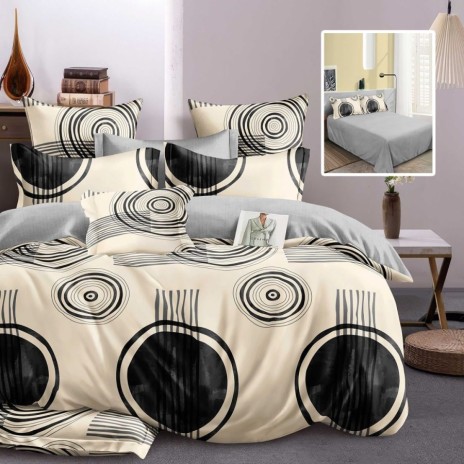 Lenjerie pat dublu finet 6 piese, design cercuri negre M527