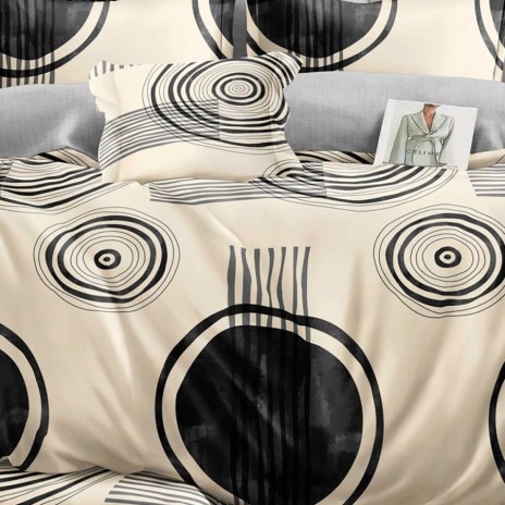 Lenjerie pat dublu finet 6 piese, design cercuri negre M527