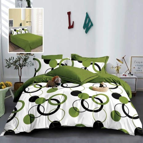 Lenjerie pat dublu finet 6 piese, design cercuri verzi M529
