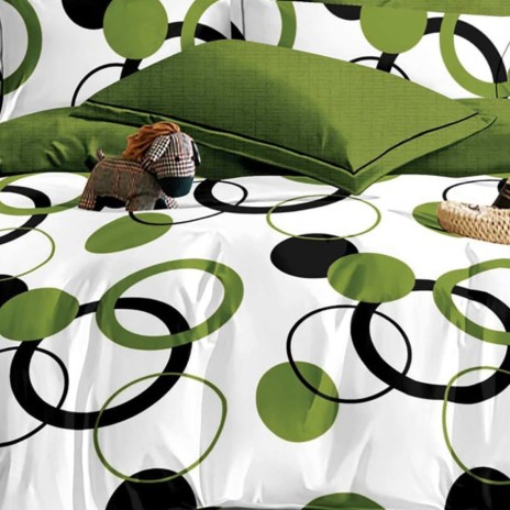 Lenjerie pat dublu finet 6 piese, design cercuri verzi M529