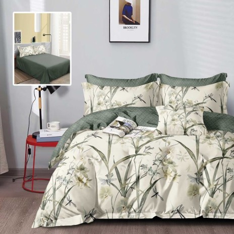 Lenjerie pat dublu finet 6 piese, model cu flori si frunze M531