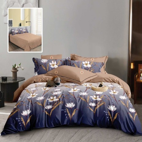 Lenjerie pat dublu finet 6 piese, model floral alb M533
