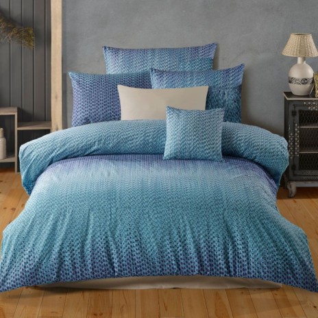 Lenjerie de pat dublu family bumbac 100% ranforce Nazenin Home Debora cu design punctat în nuanțe de albastru și alb