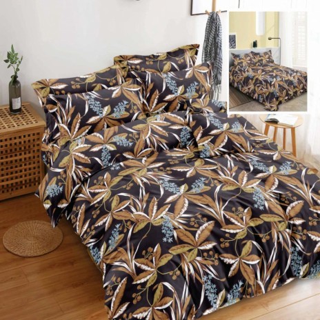 Lenjerie de pat dublu din finet, 6 piese, design frunze tropicale