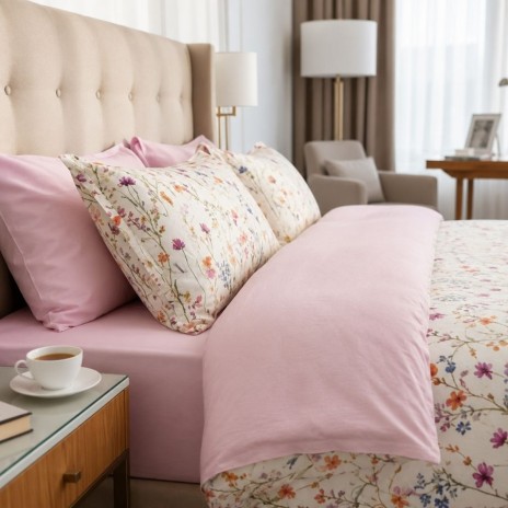 Lenjerie de pat dublu Garden Bliss din bumbac ranforce premium cu flori de camp pastelate