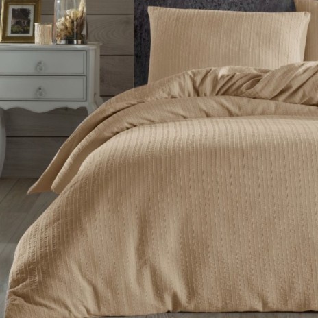 Lenjerie de pat bej, model jacquard creponat, Nazenin Home, 100% bumbac.