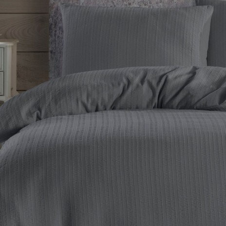 Lenjerie de pat gri, model jacquard creponat, Nazenin Home, 100% bumbac.