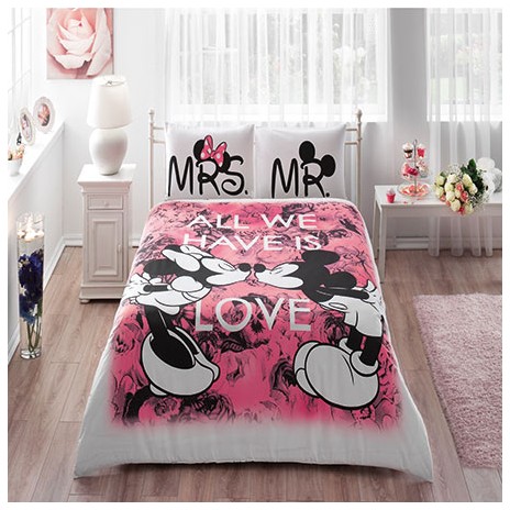 Lenjerie de pat dublu Minnie&Mickey Love
