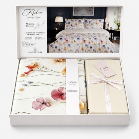 Lenjerie de pat dublu Morning Blossom Cotton Pro Pucioasa bumbac ranforce premium model flori colorate