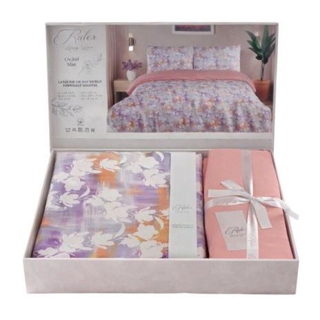 Lenjerie de pat dublu Orchid Mist Cotton Pro Pucioasa bumbac ranforce premium model abstract floral