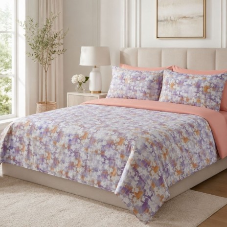 Lenjerie de pat dublu Orchid Mist Cotton Pro Pucioasa bumbac ranforce premium model abstract floral