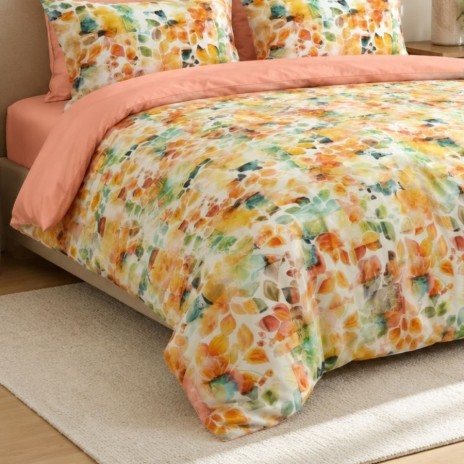 Lenjerie de pat dublu Peachora Cotton Pro Pucioasa bumbac ranforce premium model cu frunze colorate