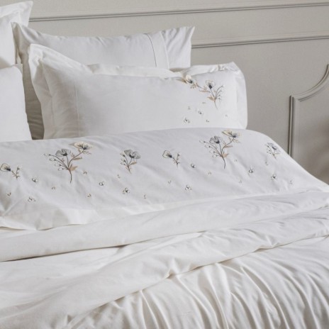 Lenjerie de pat dublu Roman crem deschis cu broderii florale, 6 piese, Saheser Home