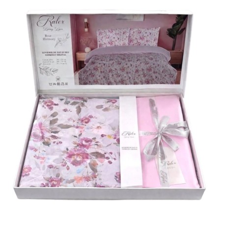 Lenjerie de pat dublu Rose Harmony Cotton Pro Pucioasa bumbac ranforce premium model cu trandafiri roz