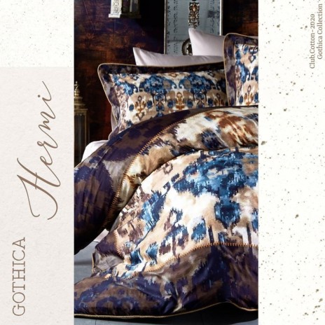 Lenjerie de pat din satin de lux albastru-maro cu design abstract