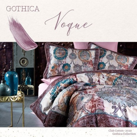 Lenjerie de pat din satin de lux model Voguer roz-albastru-maro cu design floral