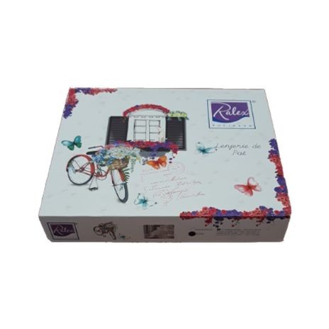 Lenjerie satinată din bumbac cu design floral bej-alb, 4 piese