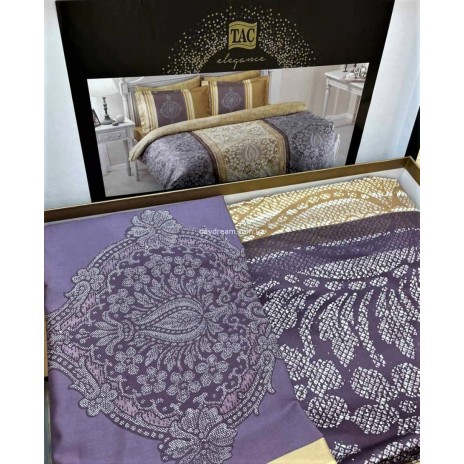 Lenjerie de pat TAC Damas din satin mov și bej cu model clasic și elegant