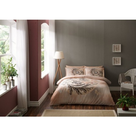 Lenjerie de pat TAC Laos din satin pastel cu imprimeuri elegante cu flori