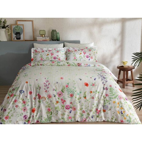 Lenjerie de pat TAC Lonzo din satin alb cu imprimeuri delicate cu flori