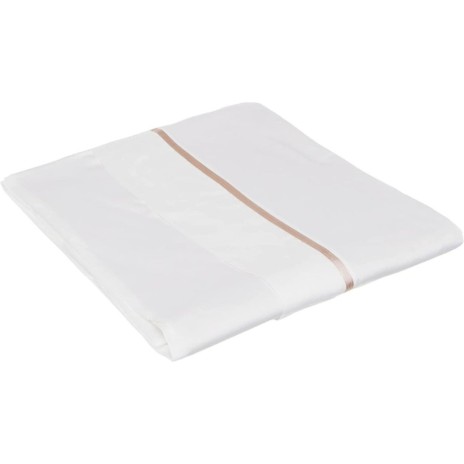 Lenjerie de pat satin de lux Prestige cu detalii bej pe fundal ecru, set de 6 piese