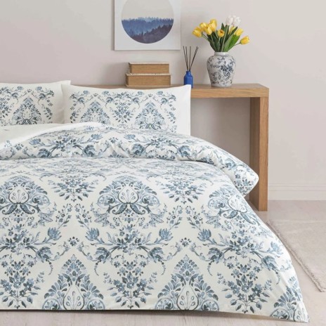 Lenjerie pat dublu TAC Elvar bumbac 100 ranforce model baroc floral albastru
