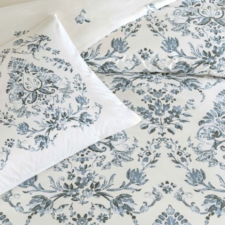 Lenjerie pat dublu TAC Elvar bumbac 100 ranforce model baroc floral albastru