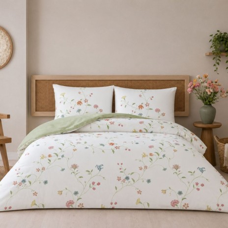 Lenjerie pat dublu bumbac ranforce, TAC Lorinda, model floral cu crini si garoafe