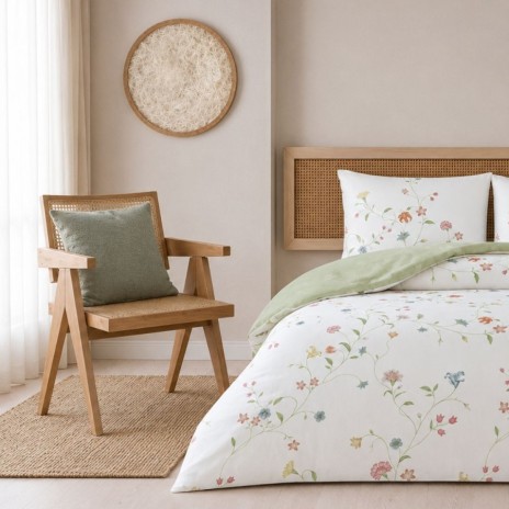 Lenjerie pat dublu bumbac ranforce, TAC Lorinda, model floral cu crini si garoafe