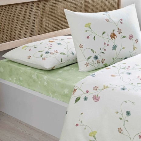 Lenjerie pat dublu bumbac ranforce, TAC Lorinda, model floral cu crini si garoafe