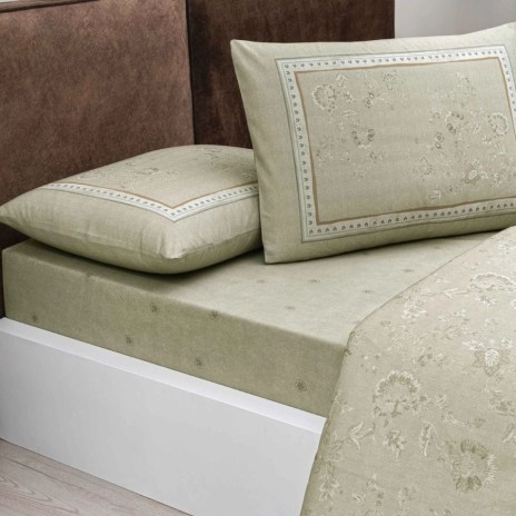 Lenjerie pat dublu TAC Maris Bej bumbac 100 ranforce model floral clasic