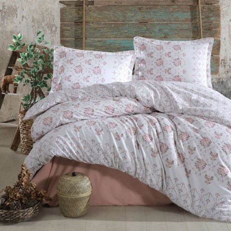 Lenjerie de pat dublu din bumbac 100% ranforce, Krista cu imprimeu floral delicat