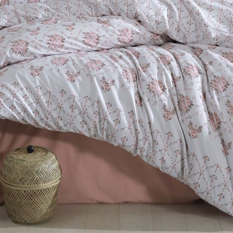 Lenjerie de pat dublu din bumbac 100% ranforce, Krista cu imprimeu floral delicat
