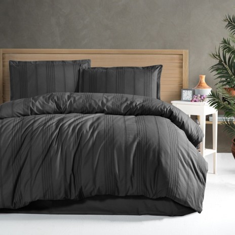 Lenjerie de pat jacquard ranforce, Clasy Home, design dungi negre - Arakis V4