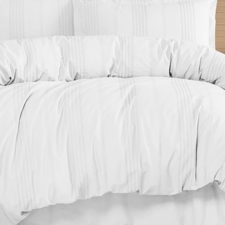 Lenjerie de pat jacquard ranforce, Clasy Home, design dungi - Arakis V7 alba