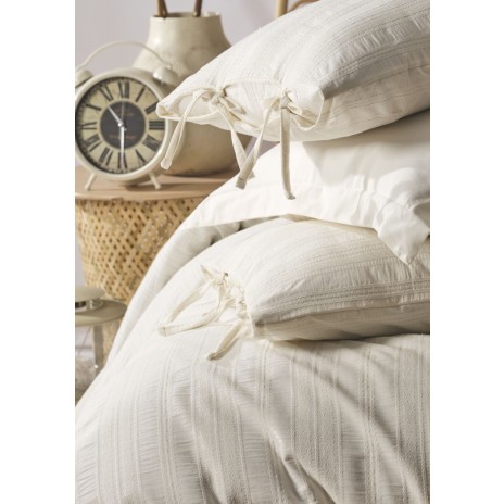 Lenjerie de pat jacquard ranforce crem, model Saheser Lucca