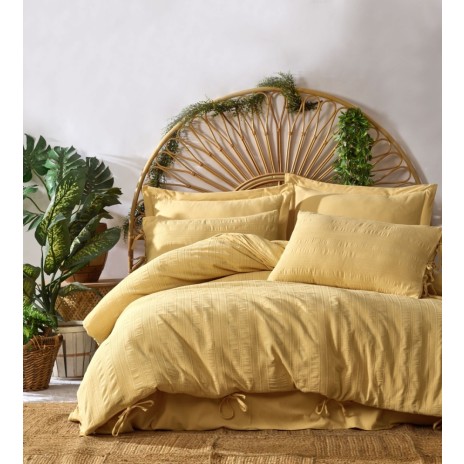 Lenjerie de pat jacquard ranforce galben, model Saheser Lucca