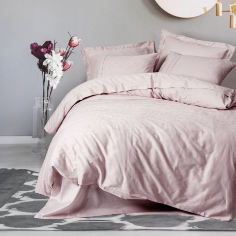 Lenjerie de pat jacquard satin de lux Cotton Box Jana Pudra, design floral roz, 100% bumbac satinat, set 6 piese