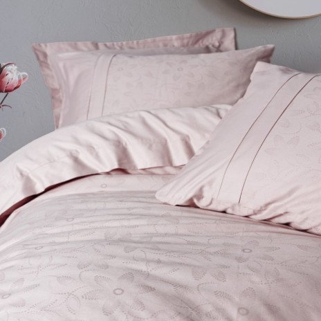 Lenjerie de pat jacquard satin de lux Cotton Box Jana Pudra, design floral roz, 100% bumbac satinat, set 6 piese