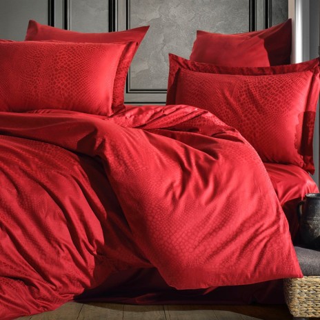 Lenjerie de pat jacquard satin de lux, Saheser, Austin Red (Rosu)