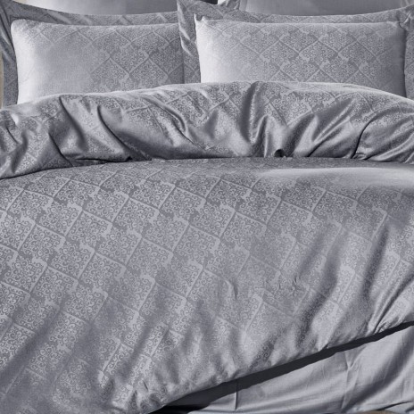 Lenjerie pat jacquard satin de lux Harley Gri Închis Saheser Home