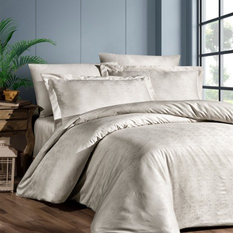 Lenjerie de pat dublu Story Home din bumbac satinat jacquard, culoare șampanie, set 6 piese.