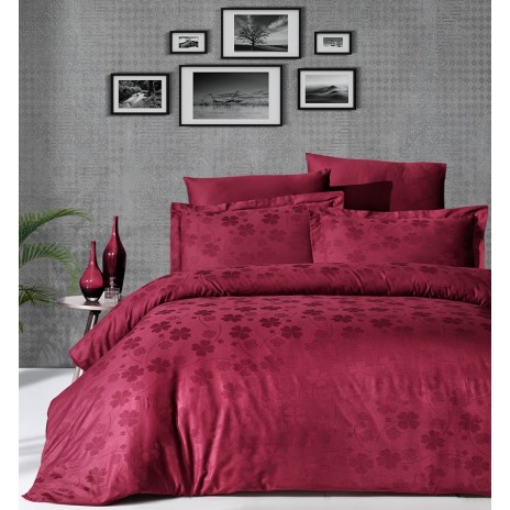 Lenjerie de pat jacquard satin de lux, Story Home, Clover Dark red