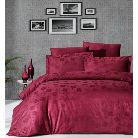 Lenjerie de pat jacquard satin de lux, Story Home, Clover Dark red - cutie deteriorata, produs intact