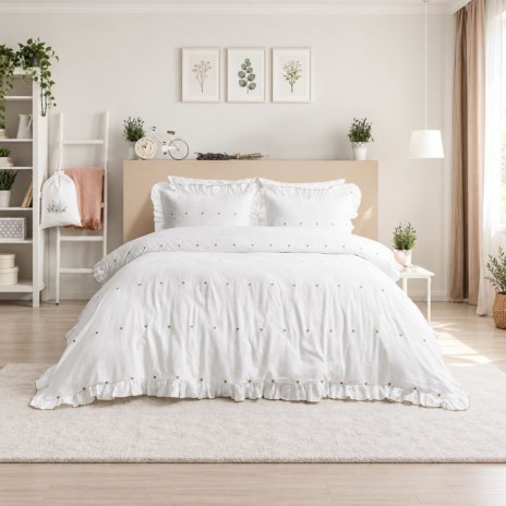 lenjerie de pat Leona alba cu inimioare jacquard Saheser Home