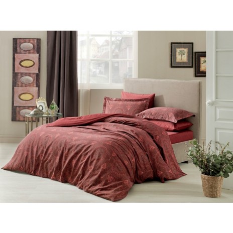 Lenjerie de pat Linens satin de lux, Irena bordo - King Size
