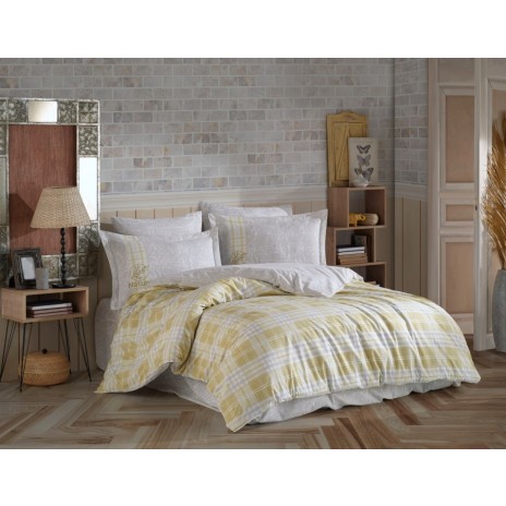 Lenjerie de pat cu carouri galbene și albe, Denim Yellow, set de 4 piese
