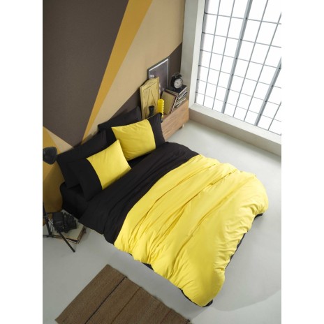 Lenjerie de pat poplin percale, Hobby Home, Diamond Yellow, Black