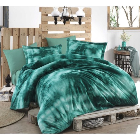 Lenjerie de pat poplin cu model verde degrade, din bumbac 100%, set de 4 piese